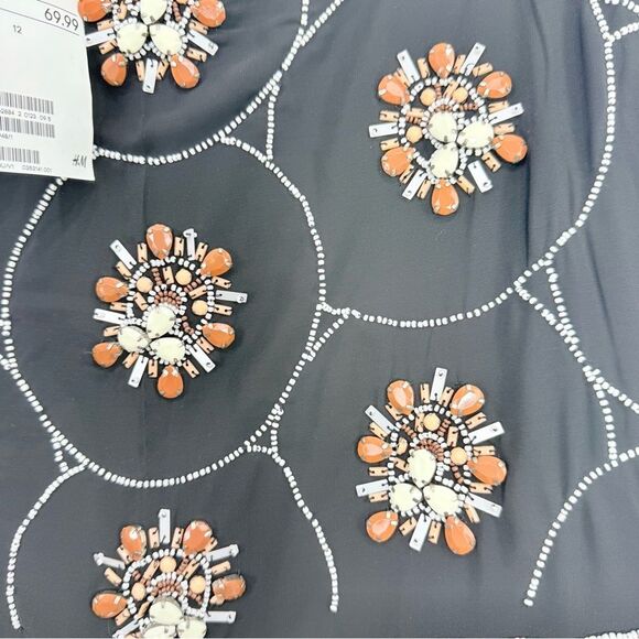 H&M Black Tan Cream Embroidered Beaded Jewel Embellished Tribal Mini Skirt NEW - Picture 12 of 15